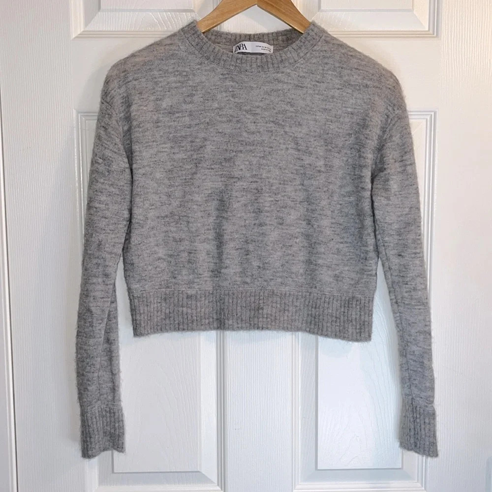 Zara super cropped sweater women’s M gray soft wool alpaca blend